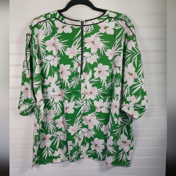 Pari Passu NWOT Tropical Dolman Cut Short Sleeve  Piping Green Blouse  5(20) - Picture 7 of 9